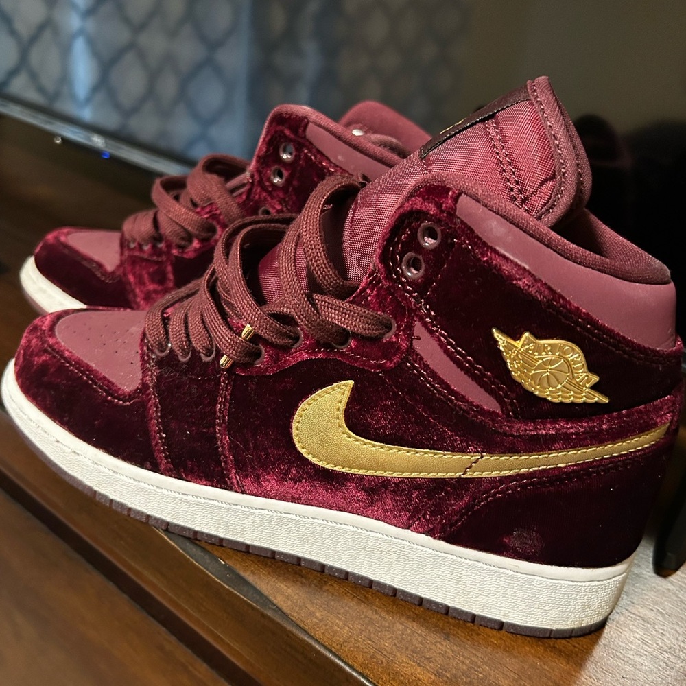 Nike Red and Gold Sneakers Luxurious Velvet Design